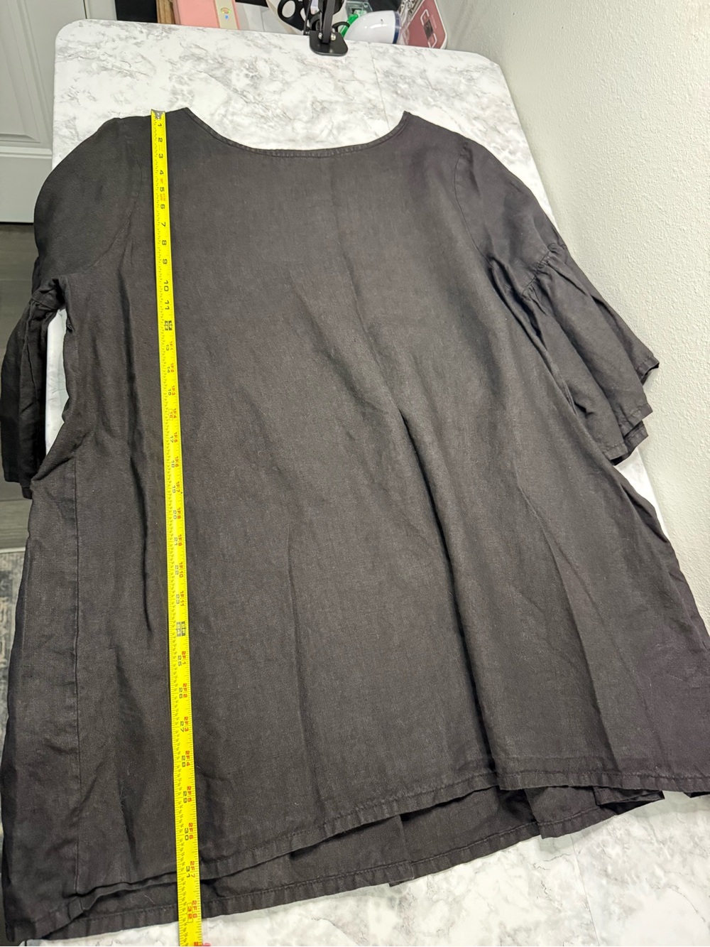 bryn Walker Black 100% Linen Bell-Sleeve Tunic size large made in USA - Picture 7 of 16